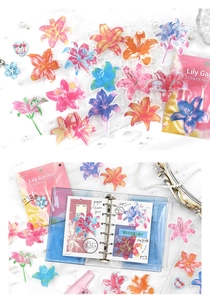 Macro detail of Lily Garden PET stickers for DIY scrapbooking and gift decoration