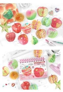 Close-up of Apple Fairy PET stickers applied on a journal with decorative stationery
