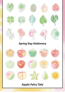 Detailed catalog of Infeel.Me floral and apple PET stickers for DIY scrapbooking