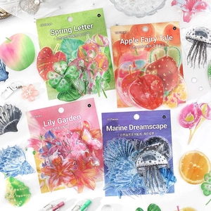 Nature themed PET sticker set with floral and botanical designs for DIY journals