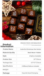 Detail of 9-piece beech wood and rubber Christmas stamps set with festive motifs