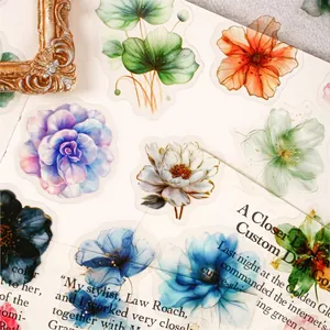 Retro Story vintage flower PET stickers for journals featuring lotus and rose designs