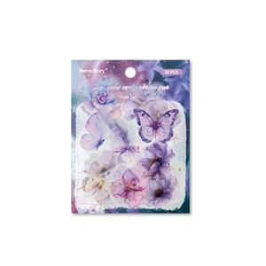 20pcs Retro Story floral and butterfly theme decorative stickers with gold foil accents