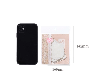 Confronto dimensioni tra adesivi floreali vintage Flower Whispers e uno smartphone
