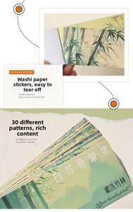 Close-up of translucent washi paper stickers with Chinese ink bamboo forest designs