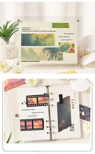 Macro detail of dark aesthetic landscape stickers and film style tape for scrapbooking