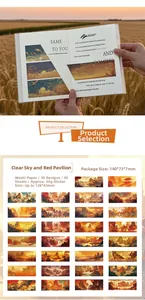 Detail of scenery washi stickers showing golden mountain landscape and 30 unique patterns