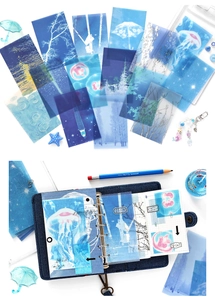 Autocollants esthétiques bleus en papier calque avec motifs de méduses pour scrapbooking