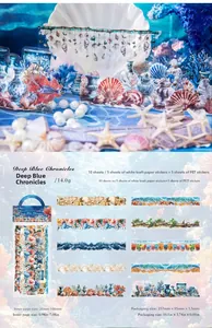 Detail of Deep Blue Chronicles ocean stickers featuring shells, corals, and sea life patterns