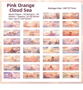Detailed catalog of 30 washi paper stickers featuring pink and orange dreamlike clouds