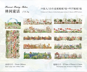 Detailed view of forest fairy tale stickers including animal and mushroom illustrations