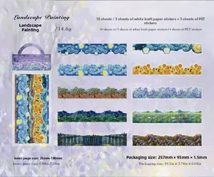 Detail view of 10-piece impressionist oil painting sticker set with PET and kraft texture