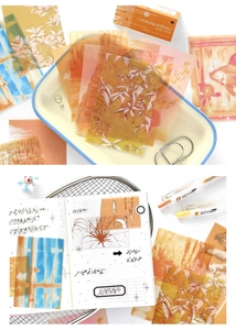 Détails d'autocollants décoratifs translucides vintage pour scrapbooking dans des tons orange