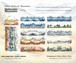 Detailed set of 10 mountain and forest themed stickers in kraft paper and PET material