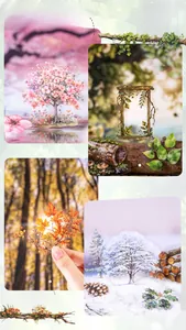 Detailed four-grid view of transparent PET seasonal tree stickers for scrapbooking