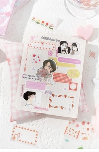 Detail of cherry blossom anime theme stickers with PET sand finish for DIY crafting