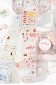 Close-up of PET glitter die-cut decorative washi tape with cute picnic patterns