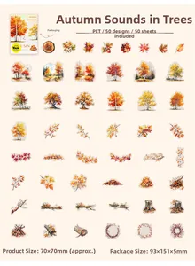 Macro detail of watercolor autumn PET stickers featuring maple leaves and wood logs