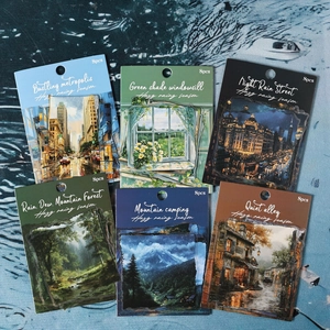 Artistic rainy season scenery stickers set for scrapbooking with 6 different nature themes