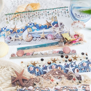 Marine themed sticker set with sea shells and starfish for vintage scrapbooking