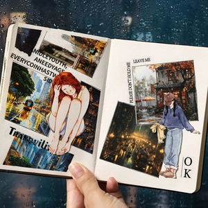 Artistic rainy city scene stickers for scrapbooking and journal decoration 8-sheet pack