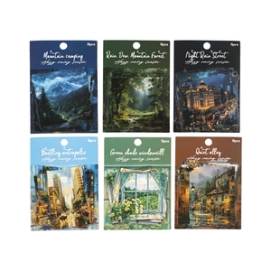 Rainy Season aesthetic stickers set with 6 forest and city night themes for journaling