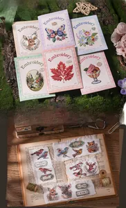 Detail of 20P vintage embroidery style hard cards with nature and butterfly motifs