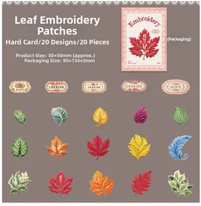 Detailed embroidery leaf sticker set with 20 vintage nature designs for DIY journals