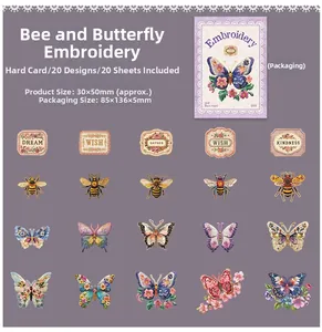 20pcs butterfly and bee embroidery style card set for journaling and gift decoration