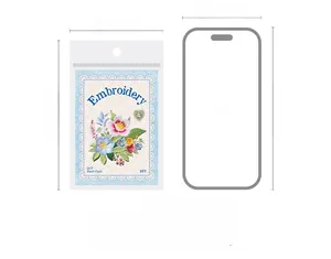 Size comparison of floral embroidery decorative DIY paper cards with an iPhone 15