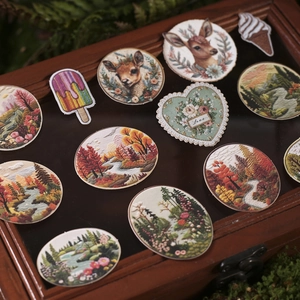 Vintage Embroidery Style Paper Stickers For Scrapbooking DIY Craft Botanical Animal Landscape Decorative Patches