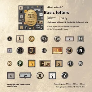 Macro display of vintage typewriter key stickers with textured linen paper finish