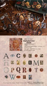 Vintage alphabet stickers with hollow texture, 52 pieces for scrapbooking and decoration