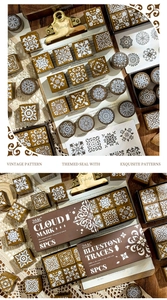 Detail view of 8pcs vintage wooden stamps with mandala and European court patterns