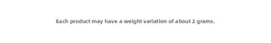 Detail text showing a 2g weight tolerance disclaimer for the alphabet sticker pack