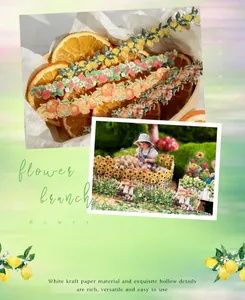 Macro detail of hollowed-out white kraft paper stickers with garden and fruit patterns