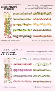 Detail of floral and fruit washi stickers for DIY scrapbooking and journal decoration