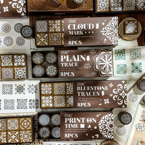 Retro Wooden Rubber Stamp Set Vintage Floral Geometric Pattern Decorative Stamps Box For DIY Journal Diary Craft