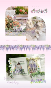 Dettaglio di adesivi floreali vintage con motivi di fiori e colonne romane classiche