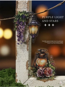 Close-up of vintage PET floral stickers featuring street lamps and rose kerosene lamps