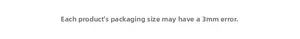 Detailed size information page showing 3mm product dimension tolerance for flower stickers