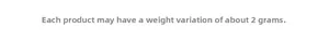 Detail note explaining a 2g weight tolerance for floral scrapbooking sticker packs