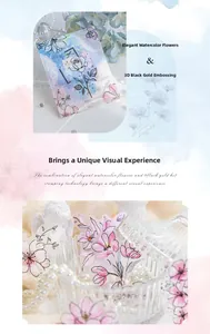 Detailed view of floral PET stickers with three-dimensional black gold foil stamping