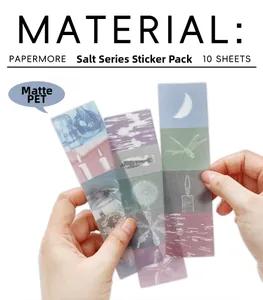 Detail of semi-transparent matte PET stickers featuring moon and nature motifs