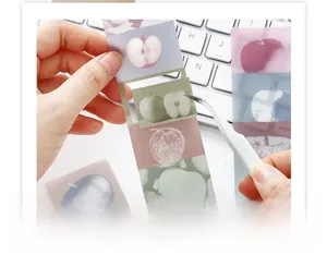 Detail showing die-cut PET stickers with apple patterns being peeled with tweezers