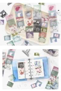 Close-up of matte PET stickers with realistic apple designs on a transparent planner
