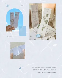 Detail of embossed floral paper bookmarks with vintage letterpress textures and iris patterns