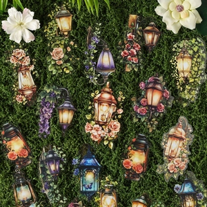 Vintage floral lantern stickers for scrapbooking with aesthetic garden lamp designs