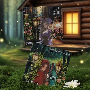 Dark Phantom aesthetic stickers set featuring vintage forest girls and floral art themes