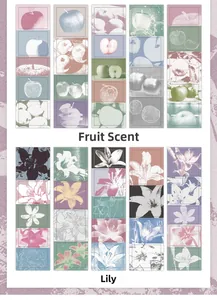 Close-up of matte PET stickers featuring vintage fruit and lily flower illustrations